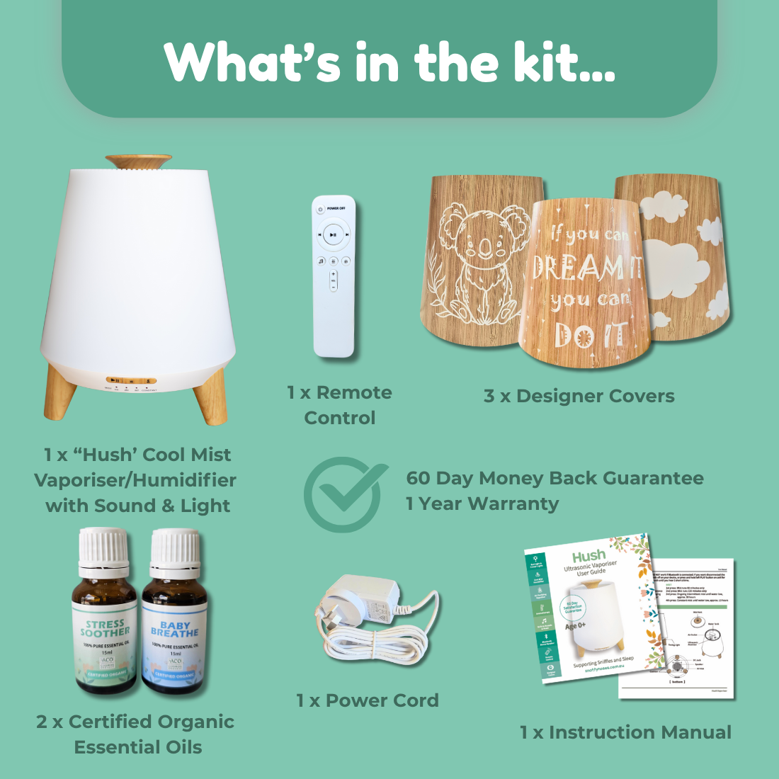 Hush Vaporiser Kit with Essential Oils &amp; Free Xmas Covers