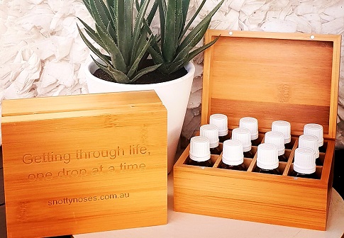 Neatly and securely store your essential oils in this attractive polished bamboo box. Holds 12 essential oils